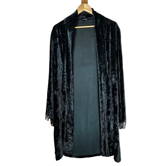 CARAUCCI Vintage long duster beaded bell sleeve velvet long witchy goth womans L - Picture 1 of 10